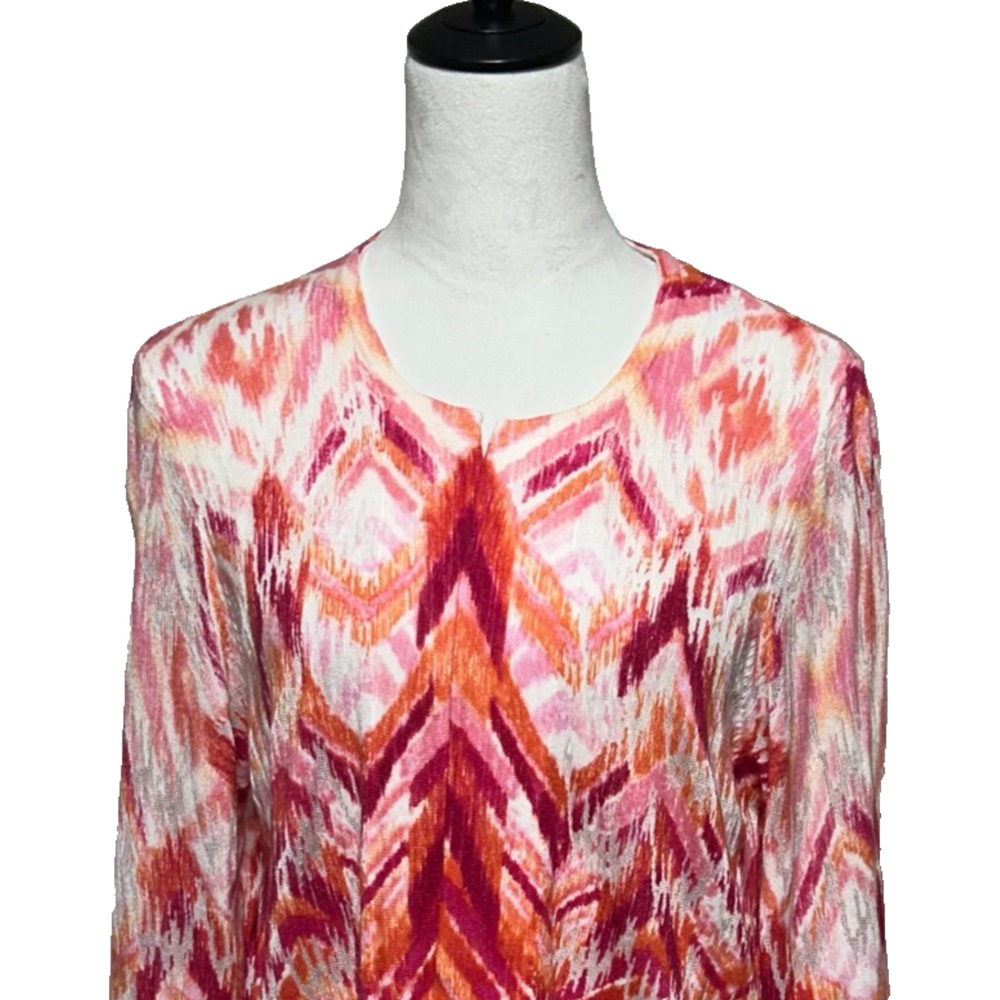 Chicos Cardigan Womens Large 2 Pink Orange Open Front Lightweight Sweater Beachy